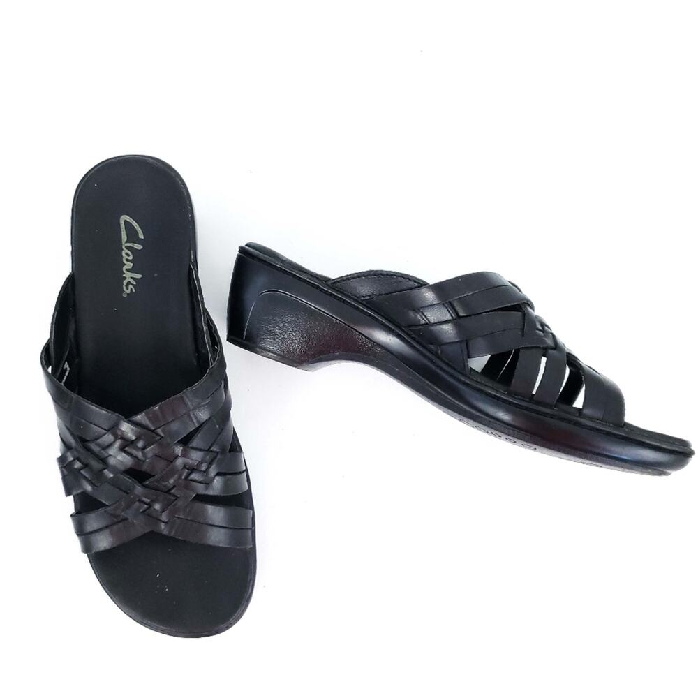 Clarks Sandals Black Slide on Leather Shoes 9M - Picture 5 of 7